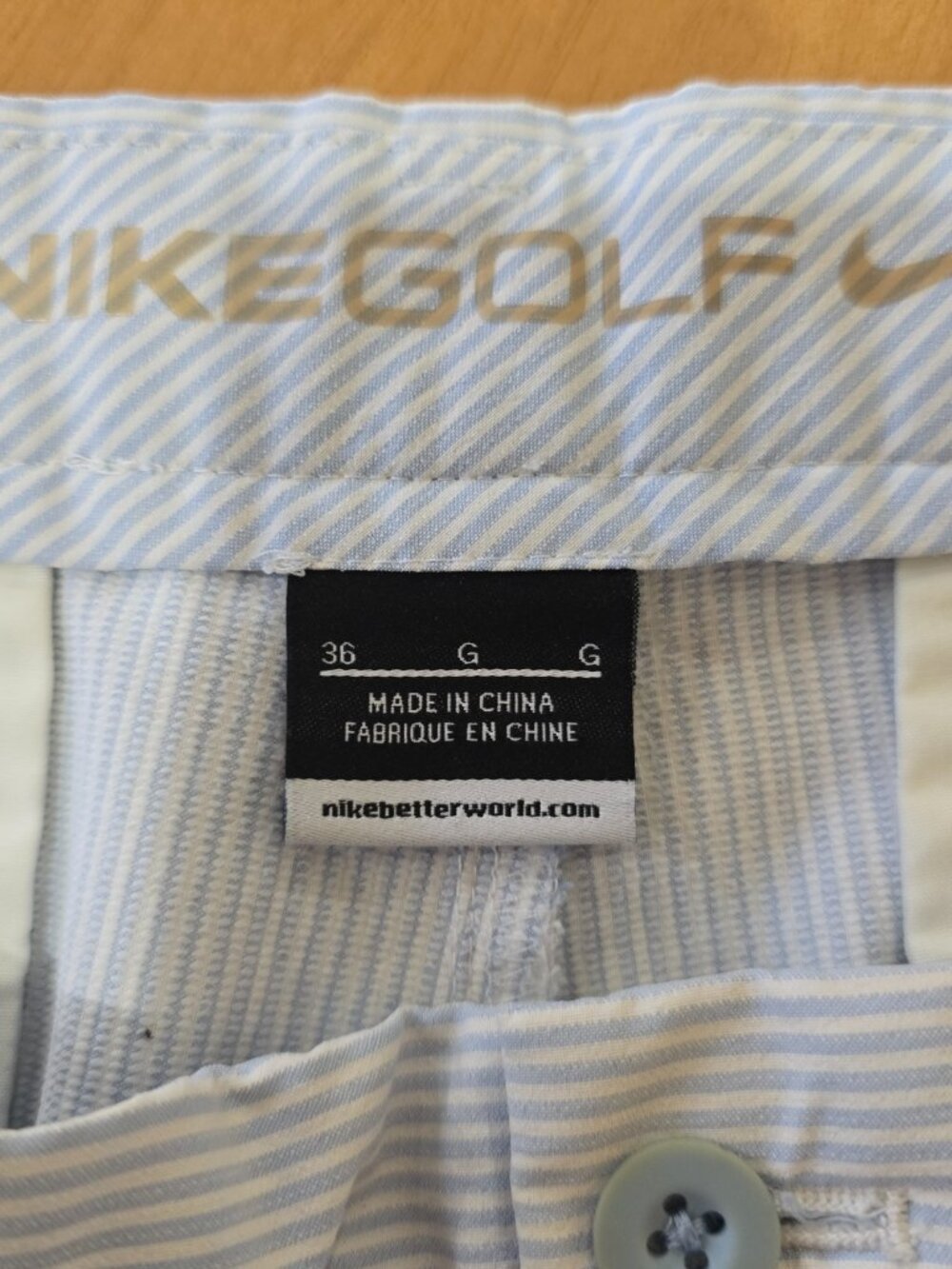 Nike Golf Men's Performance Flat Front Shorts Blue White Striped Logo Size 36 - Picture 7 of 8